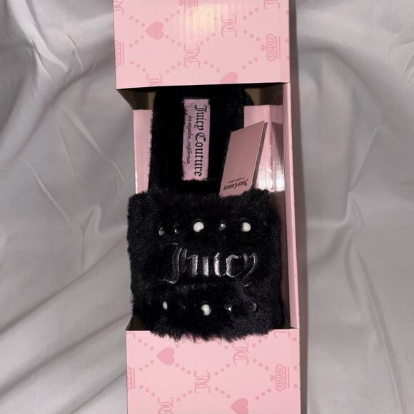 Juicy Couture JC GYANNA 2 Rhinestone Faux Suede Slippers Black Size Small 5/6 - Picture 2 of 5